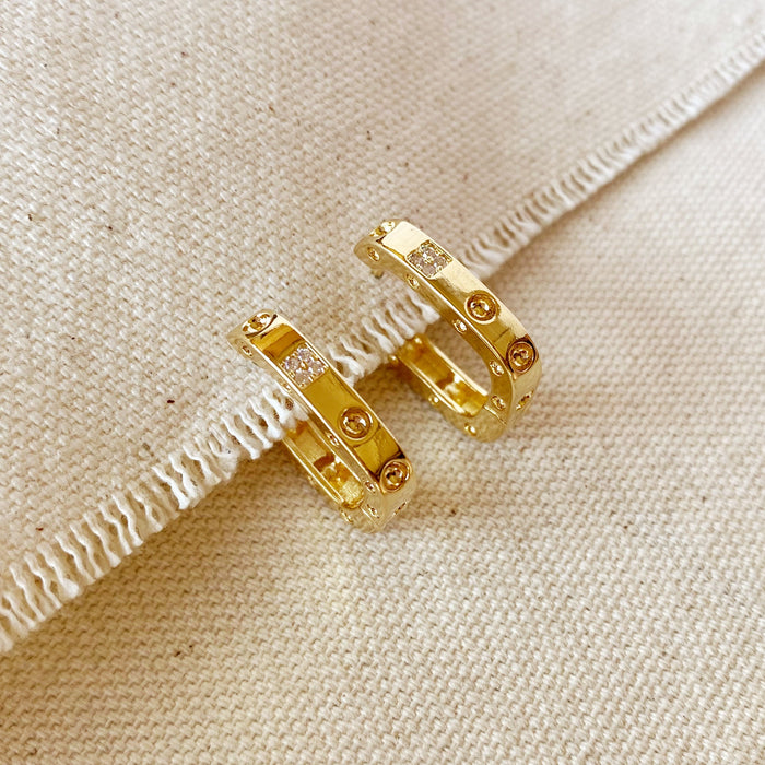Mondsee 18k Gold Filled Medium Rectangular Clicker Hoop Earrings With Cubic Zirconia Detail | 18k Gold Filled Jewelry
