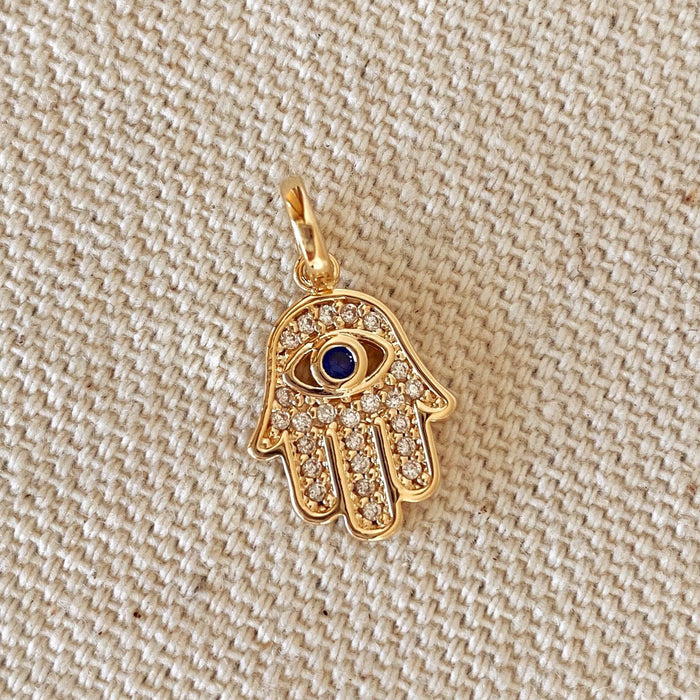 Mondsee 18k Gold Filled Evil Eye Hamsa Charm Featuring Cubic Zirconia Pendant | 18k Gold Filled Jewelry