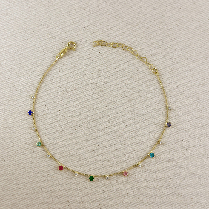 Mondsee 18k Gold Filled Colorful Micro Cubic Zirconia Anklet | 18k Gold Filled Jewelry