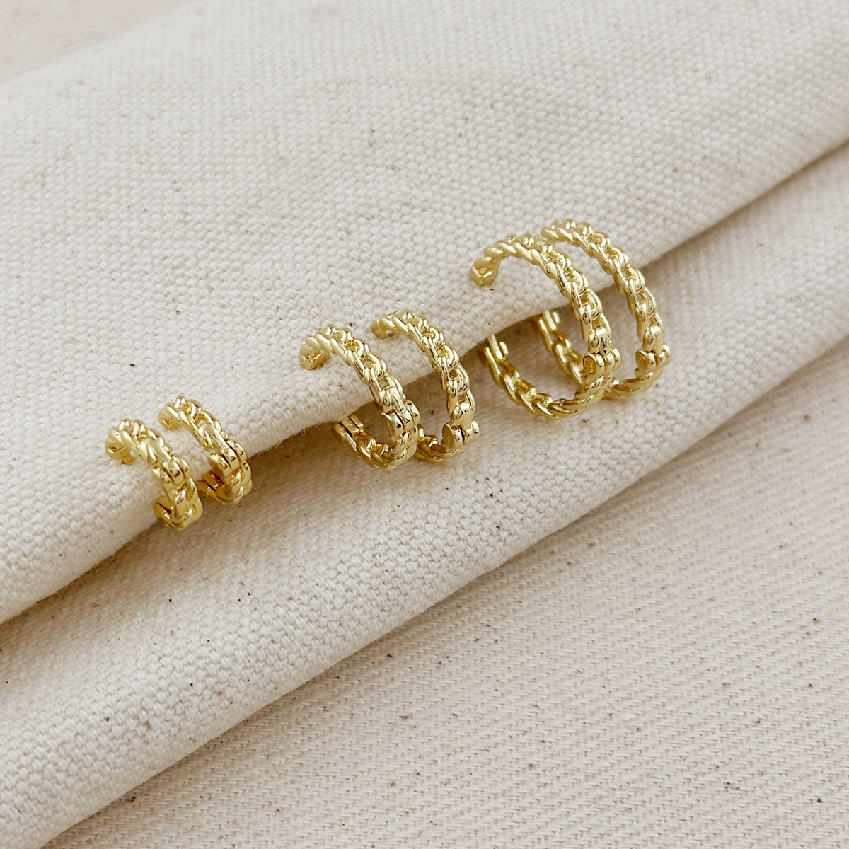 Mondsee 18k gold-filled Cuban chain clicker hoop earrings, available in huggie and small hoop sizes