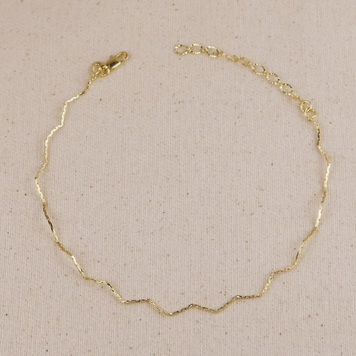 Fine 18k gold-filled zig zag chain anklet, available in 9 inches with extender or 11 inches