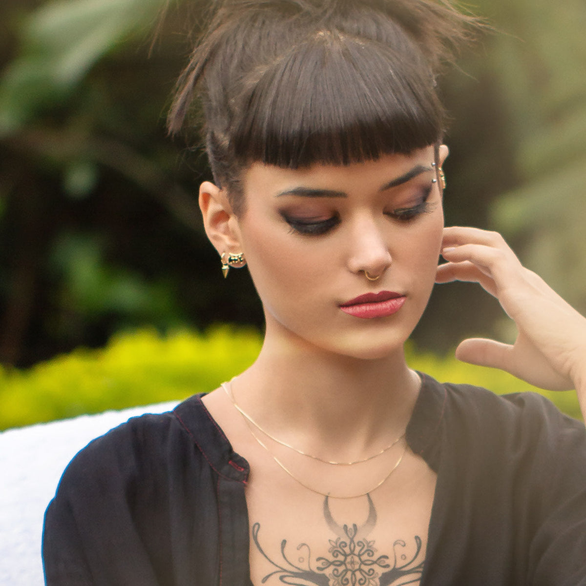 18k gold-filled ear stack bar earring, an example of nickel-free jewelry safe for sensitive skin
