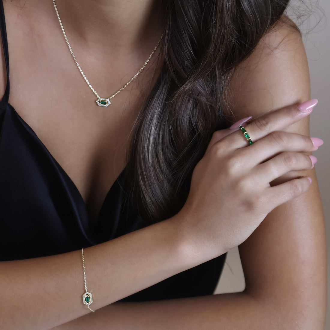 18k gold-filled necklace and bracelet worn against skin