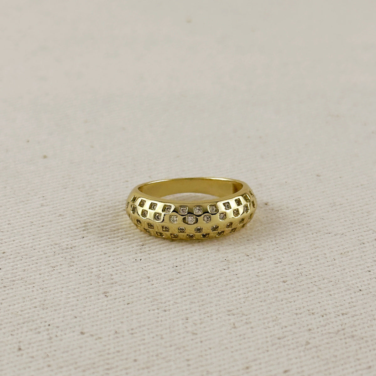 18k Gold Filled Pave Set CZ Dome Ring