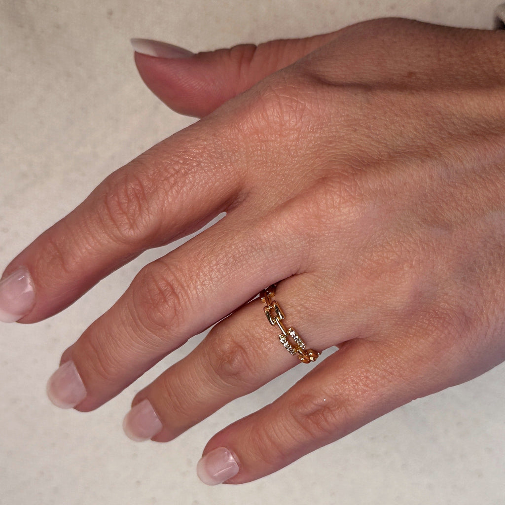 Mondsee 18k Gold Filled Chain Link CZ Ring | 18k Gold Filled Jewelry