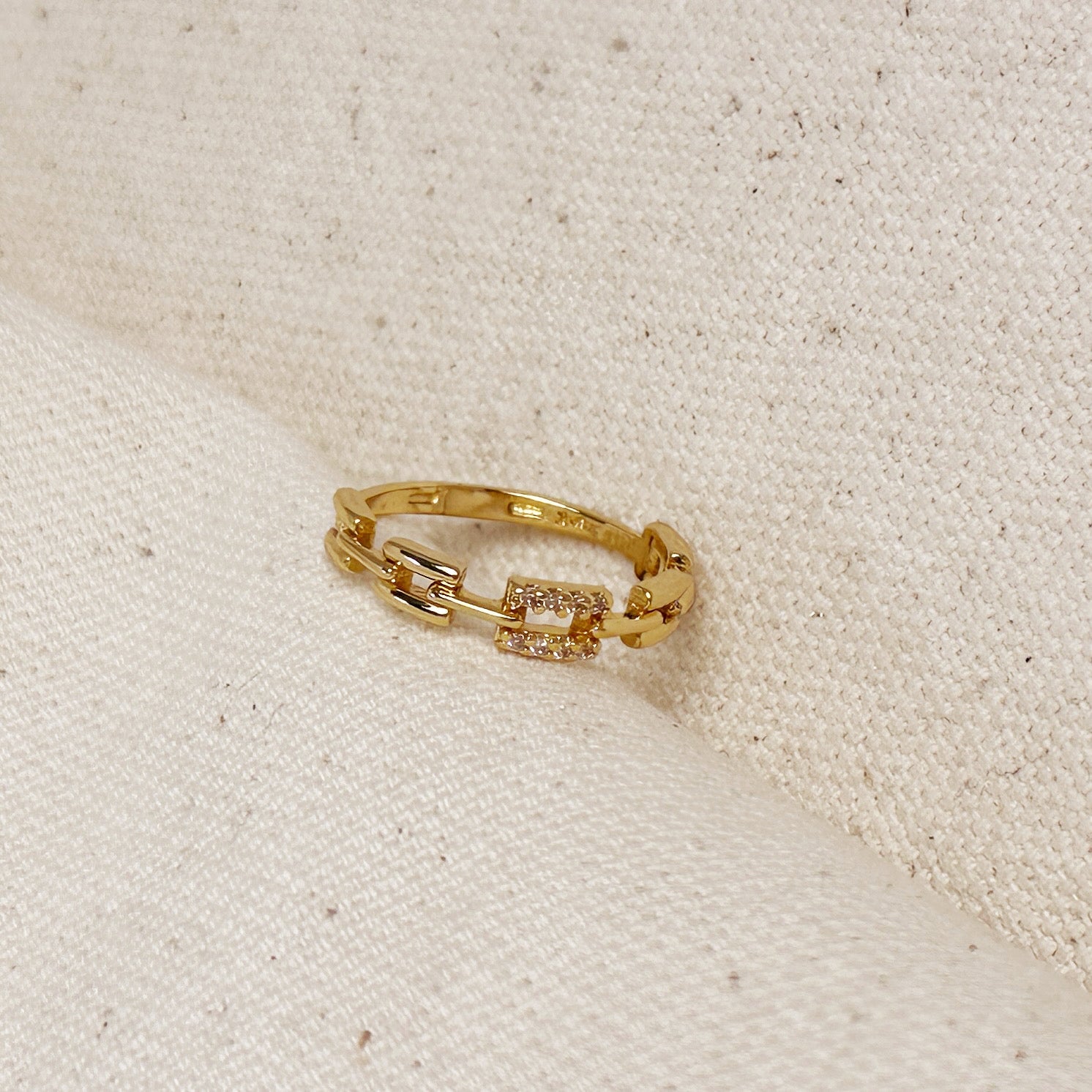 Mondsee 18k Gold Filled Chain Link CZ Ring | 18k Gold Filled Jewelry