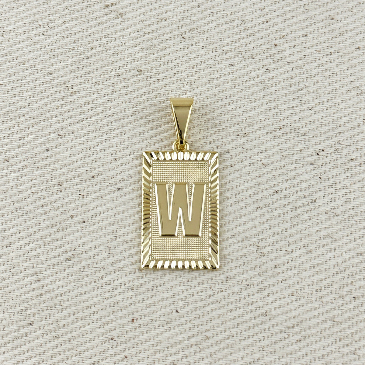 18k Gold Filled Vintage Diamond Cut Initial Plate Pendant – W
