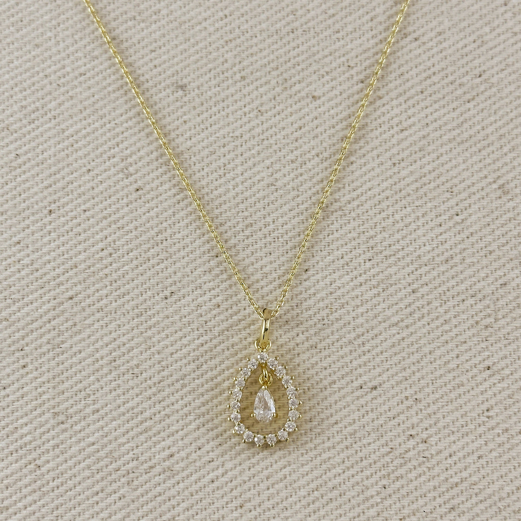 18k Gold Filled Floating CZ Drop Necklace
