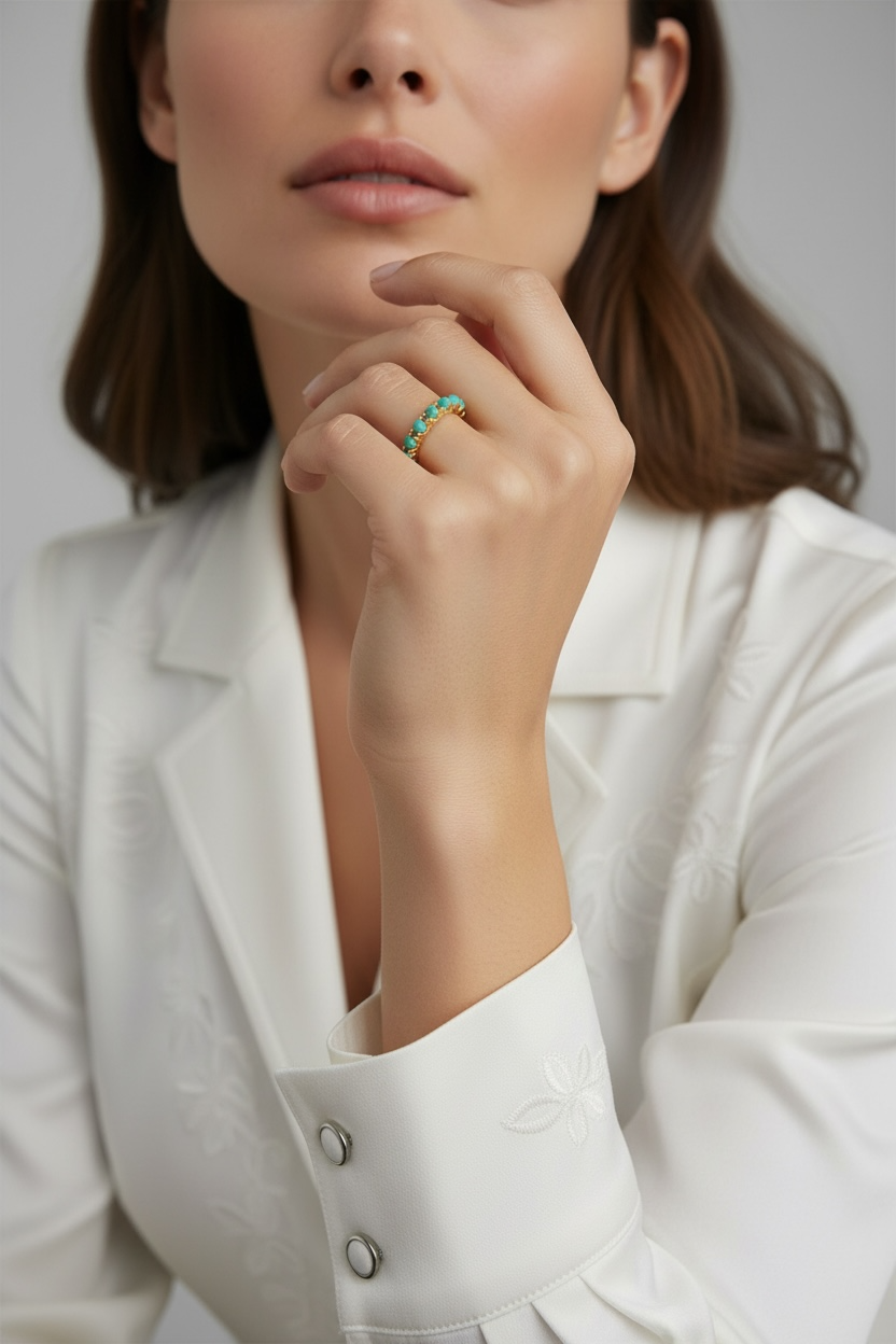 Mondsee 18K Gold Filled Natural Turquoise Band Ring | 18k Gold Filled Jewelry