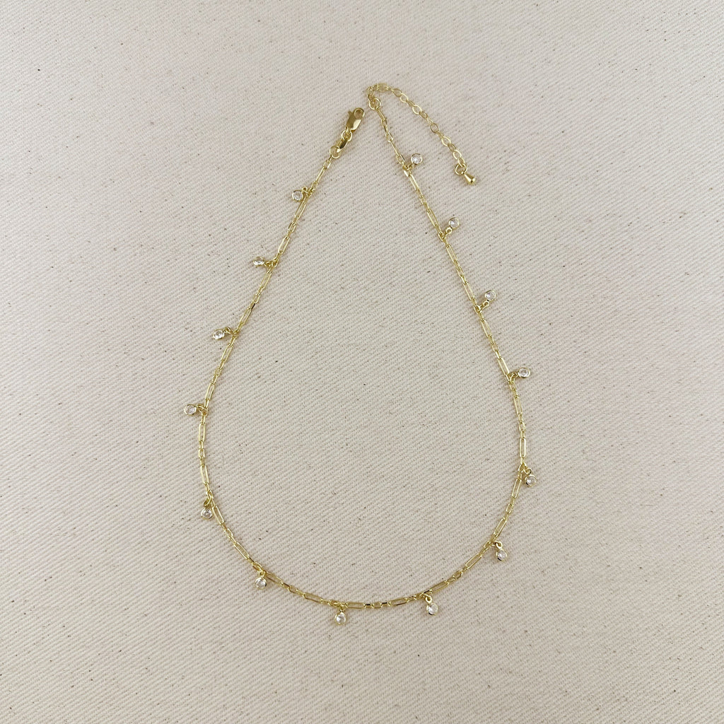 Mondsee 18K Gold Filled Paperclip Chain with Bezel CZ Drops Necklace | 18k Gold Filled Jewelry