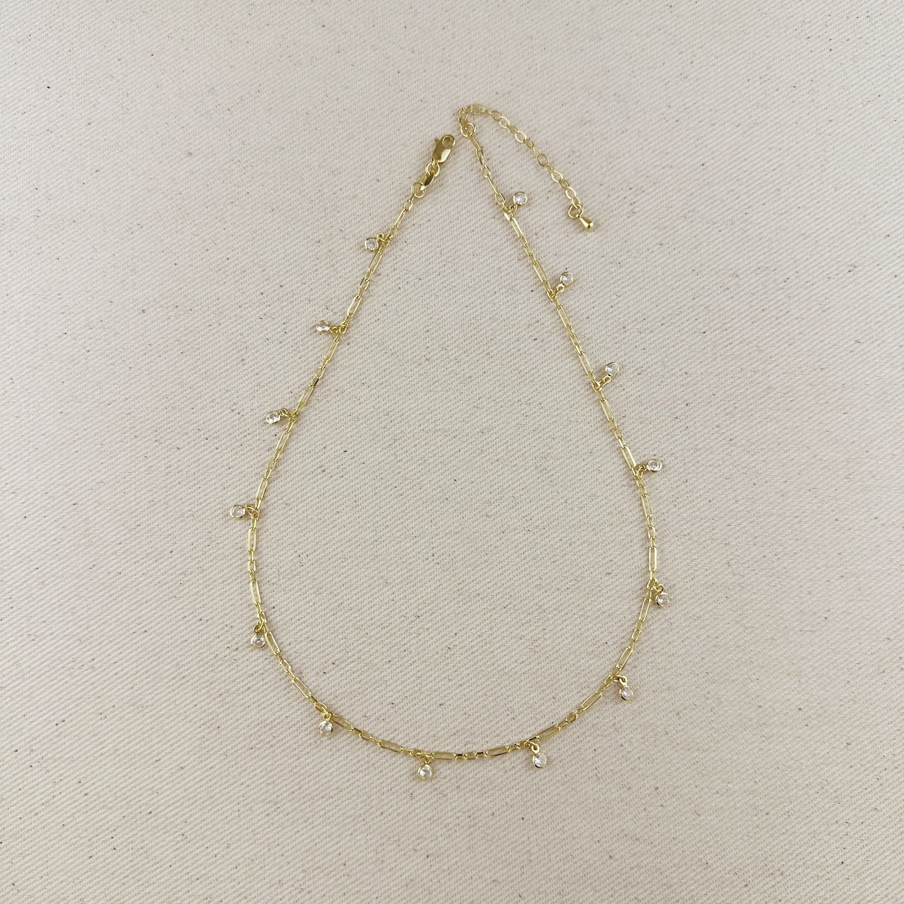 Mondsee 18K Gold Filled Paperclip Chain with Bezel CZ Drops Necklace | 18k Gold Filled Jewelry