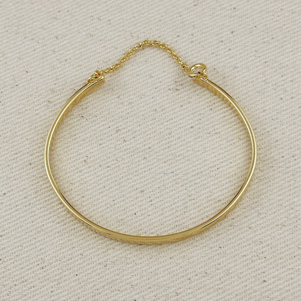 18k Gold Filled Polished Bangle With Chain