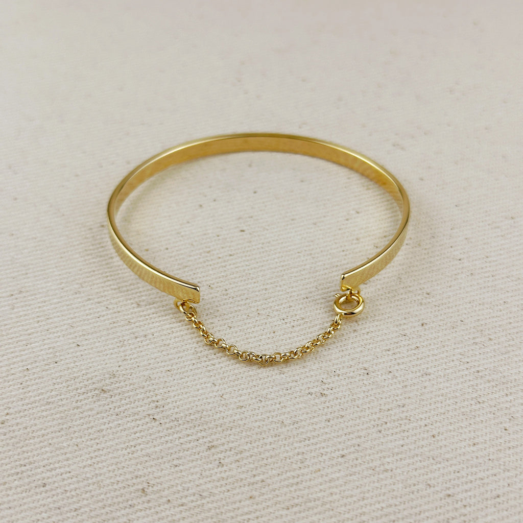 18k Gold Filled Polished Bangle With Chain