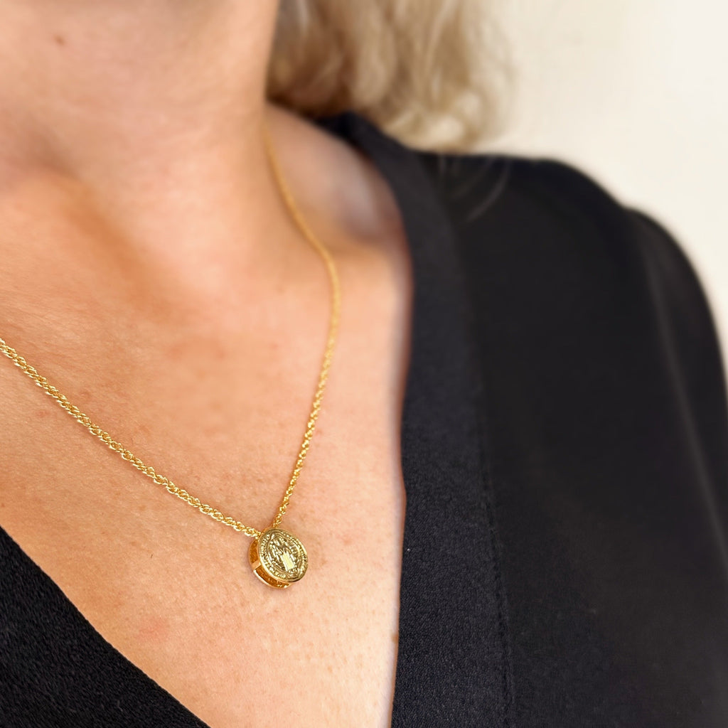 Mondsee 18k Gold Filled Mini Double Sided Coin Saint Benedict Necklace | 18k Gold Filled Jewelry