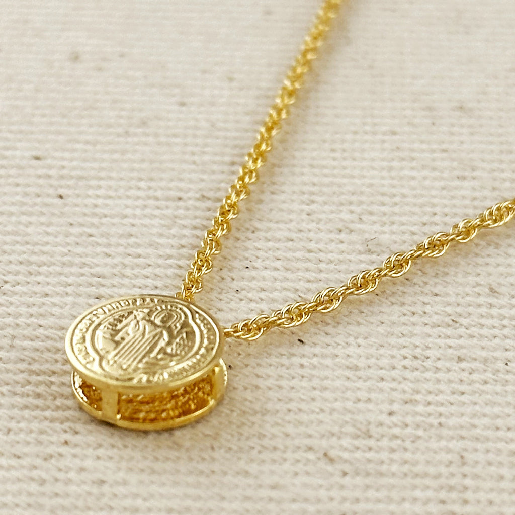 Mondsee 18k Gold Filled Mini Double Sided Coin Saint Benedict Necklace | 18k Gold Filled Jewelry