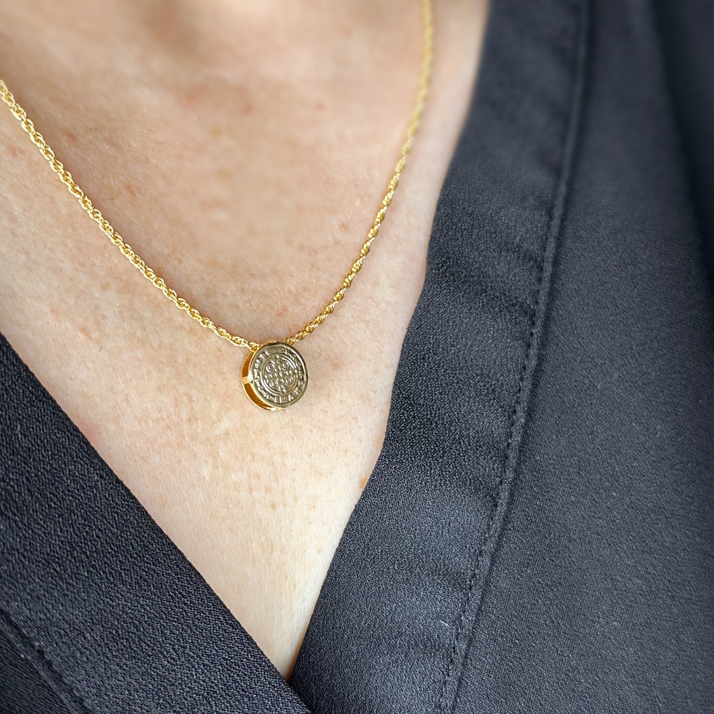 Mondsee 18k Gold Filled Mini Double Sided Coin Saint Benedict Necklace | 18k Gold Filled Jewelry