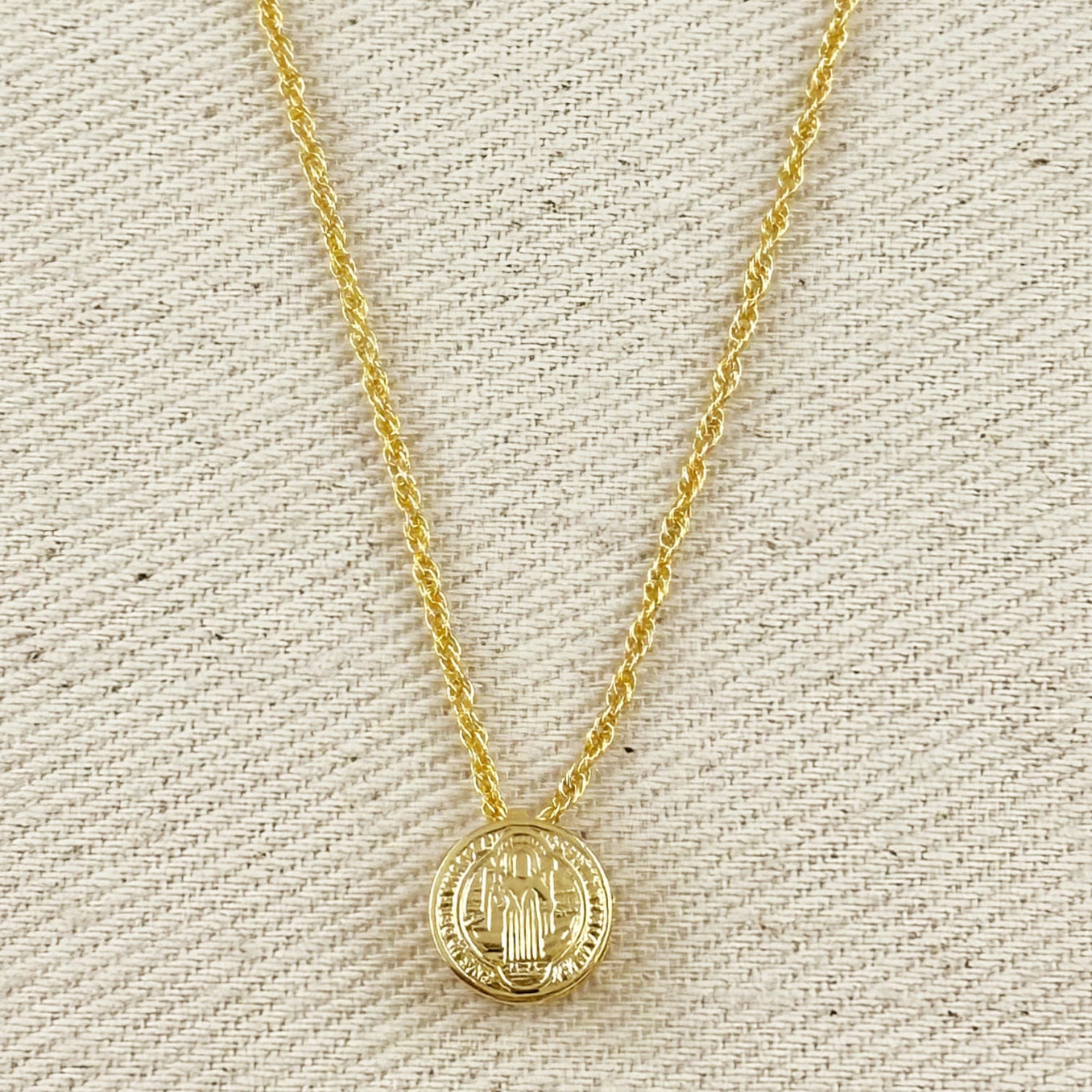 Mondsee 18k Gold Filled Mini Double Sided Coin Saint Benedict Necklace | 18k Gold Filled Jewelry