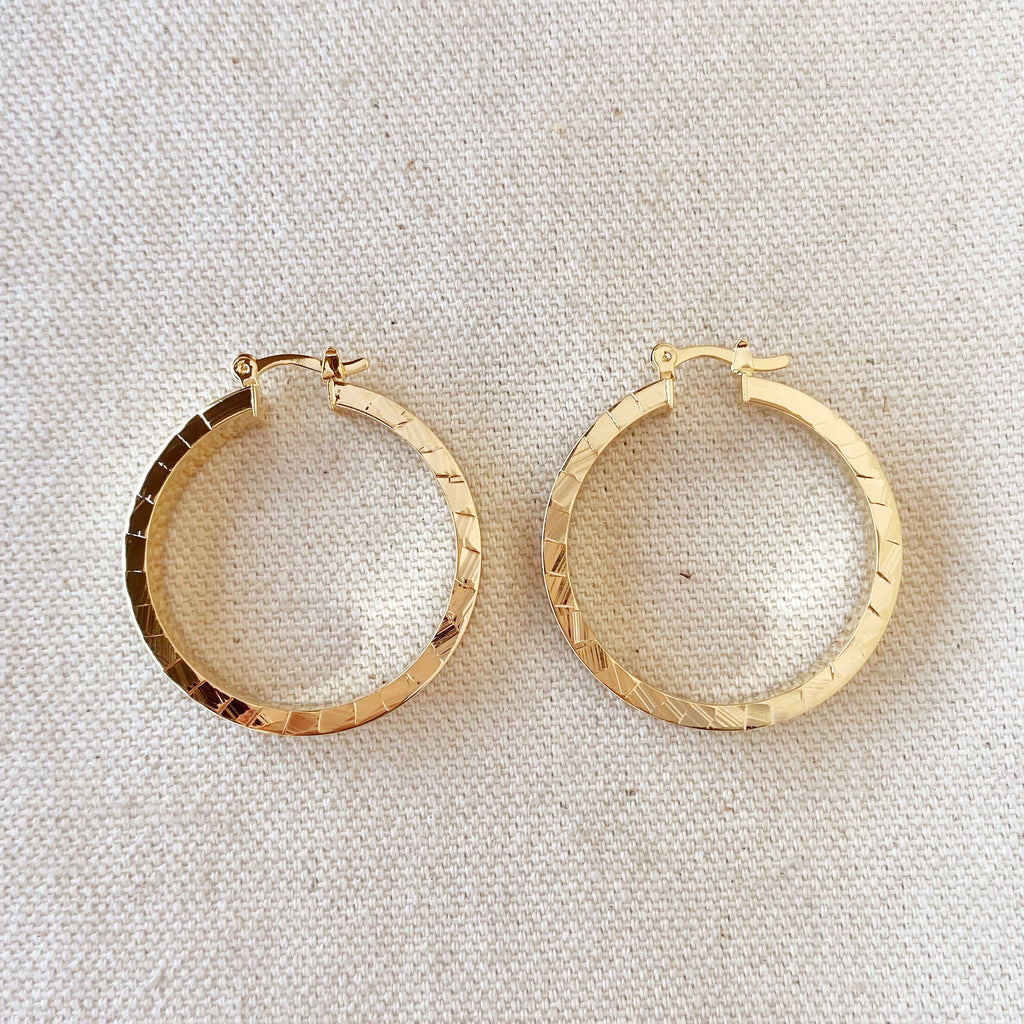 Mondsee 18K Gold Filled 35mm Flat Hoop With Scalloped Side Detail | 18k Gold Filled Jewelry