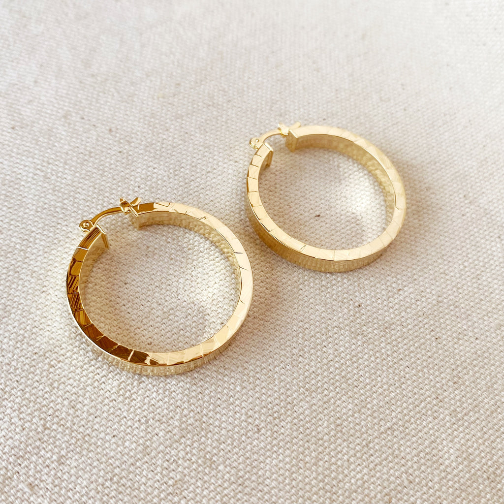 Mondsee 18K Gold Filled 35mm Flat Hoop With Scalloped Side Detail | 18k Gold Filled Jewelry