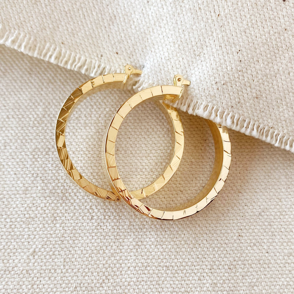 Mondsee 18K Gold Filled 35mm Flat Hoop With Scalloped Side Detail | 18k Gold Filled Jewelry