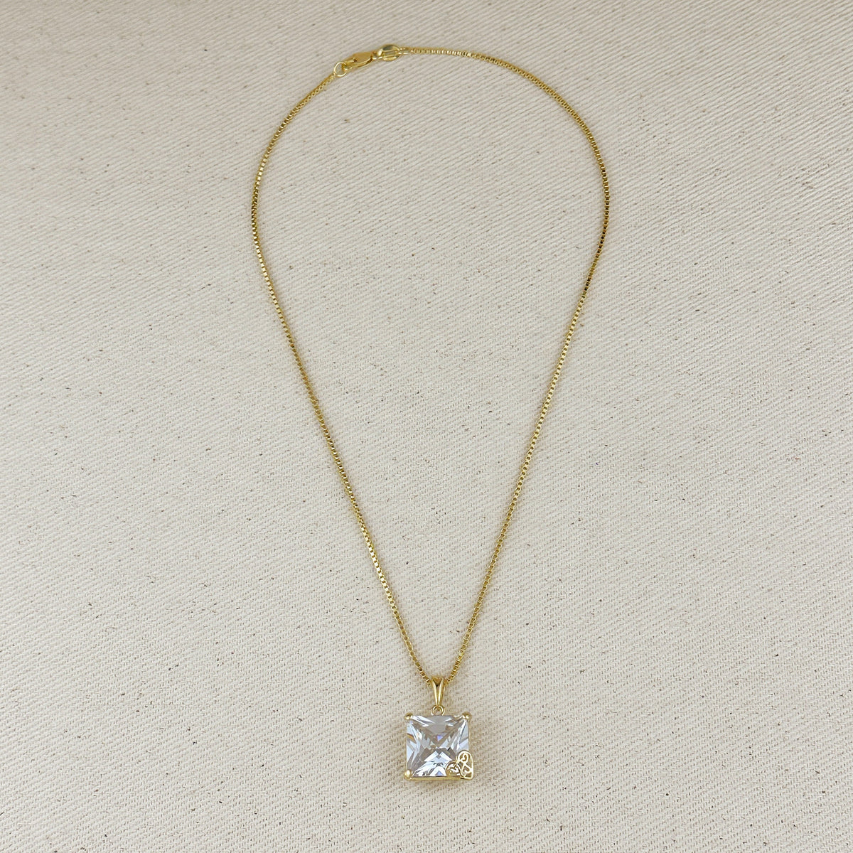 18k Gold Filled Oversized Princess Cut Necklace