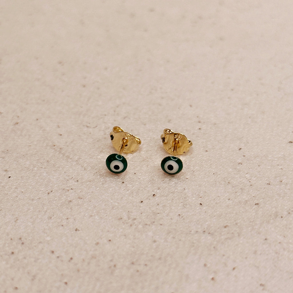 18k Gold Filled Tiny Green Evil Eye Stud Earrings