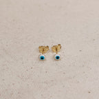 18k Gold Filled Tiny White Evil Eye Stud Earrings