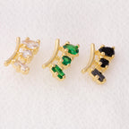 18k Gold Filled Black Cubic Zirconia 3-Shapes Stud Earrings