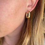 Mondsee 18k Gold Filled Medium Rectangular Clicker Hoop Earrings With Cubic Zirconia Detail | 18k Gold Filled Jewelry