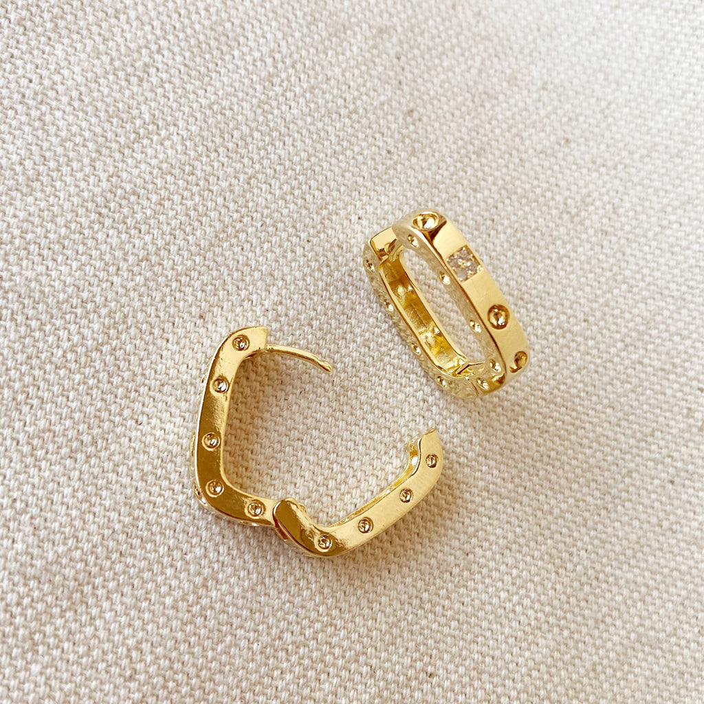 Mondsee 18k Gold Filled Medium Rectangular Clicker Hoop Earrings With Cubic Zirconia Detail | 18k Gold Filled Jewelry