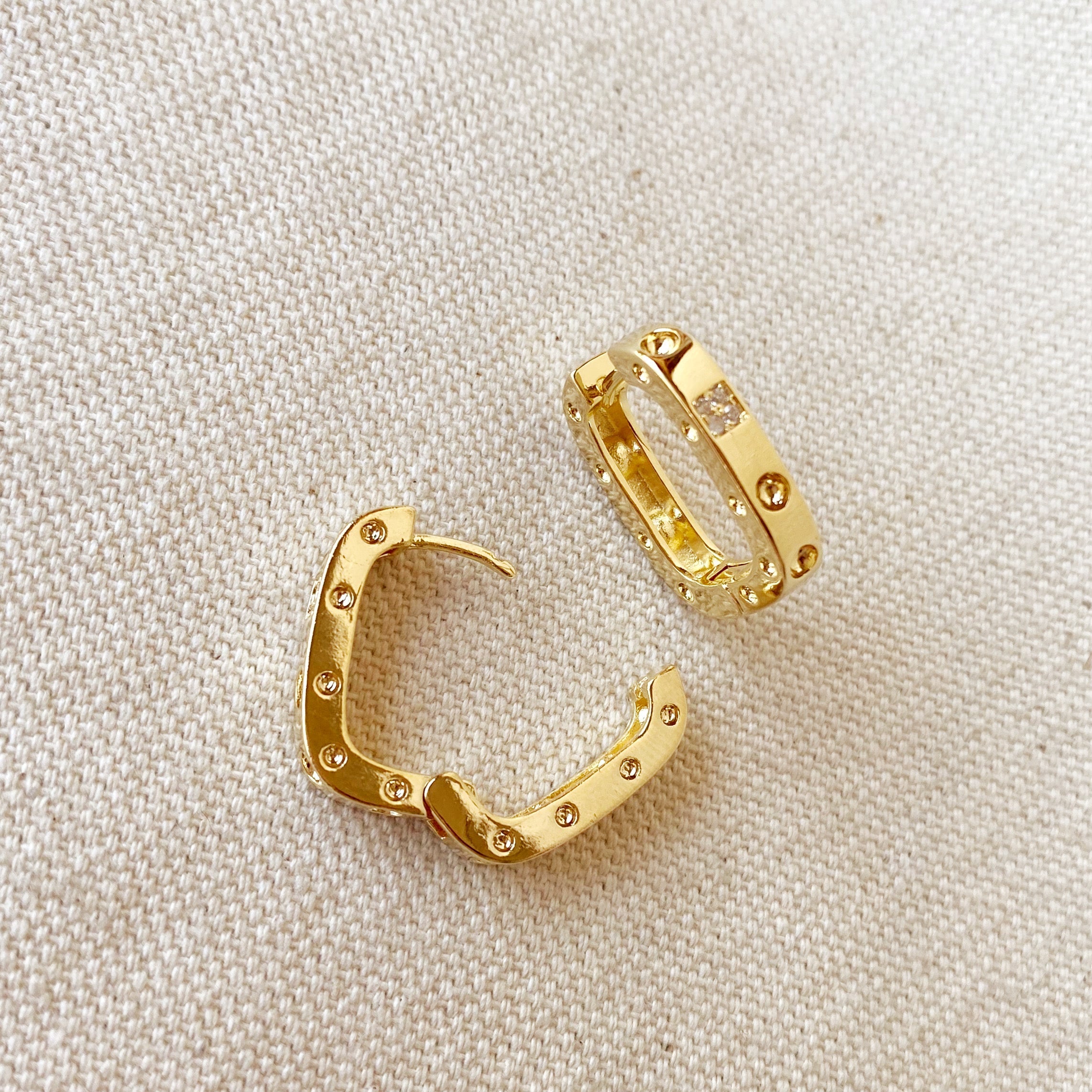 Mondsee 18k Gold Filled Medium Rectangular Clicker Hoop Earrings With Cubic Zirconia Detail | 18k Gold Filled Jewelry