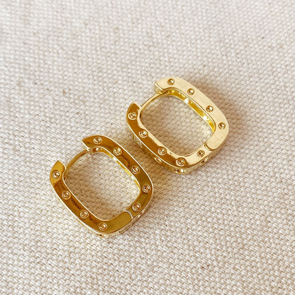 Mondsee 18k Gold Filled Medium Rectangular Clicker Hoop Earrings With Cubic Zirconia Detail | 18k Gold Filled Jewelry