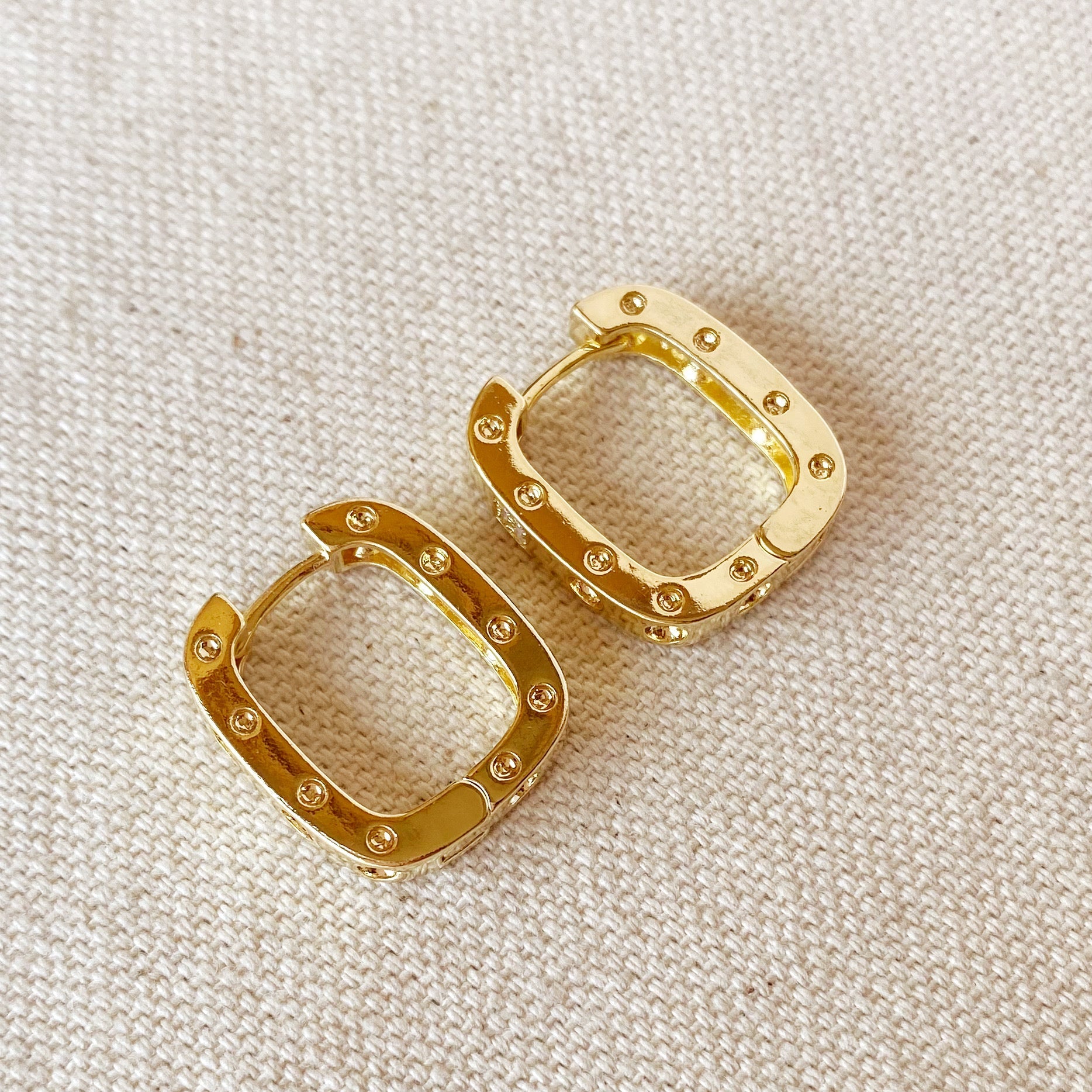 Mondsee 18k Gold Filled Medium Rectangular Clicker Hoop Earrings With Cubic Zirconia Detail | 18k Gold Filled Jewelry