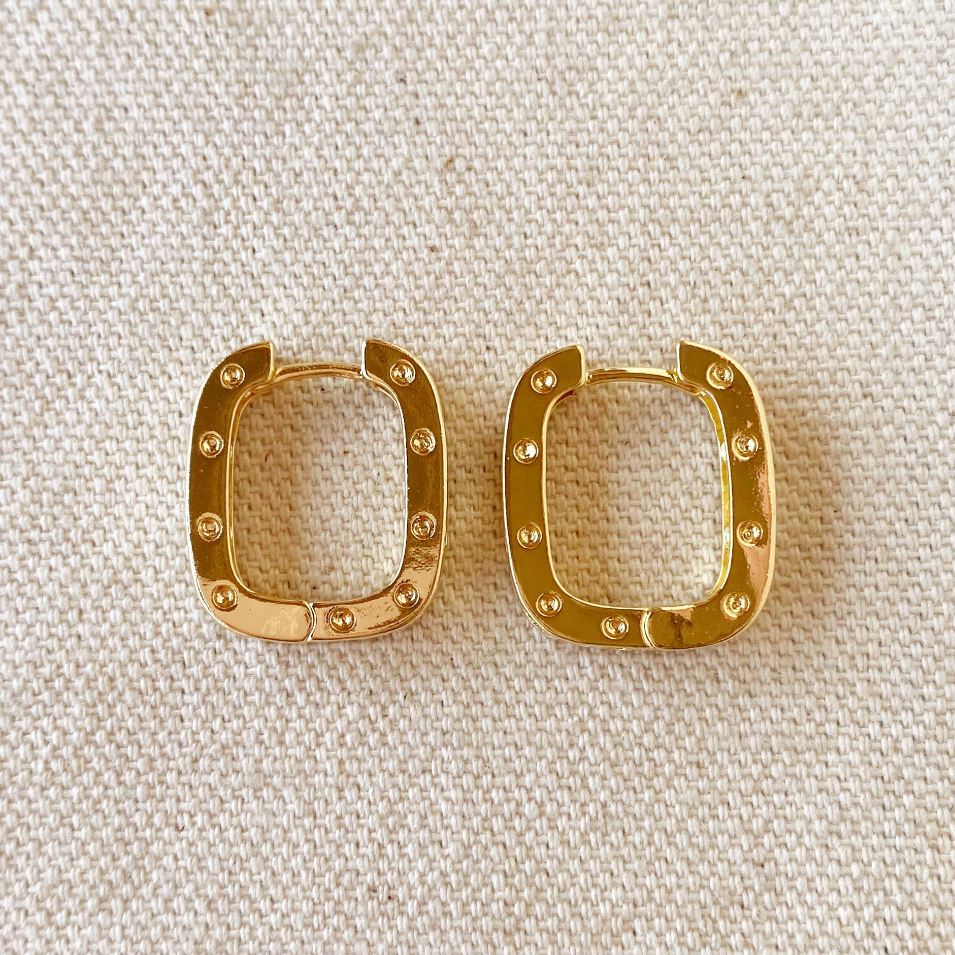 Mondsee 18k Gold Filled Medium Rectangular Clicker Hoop Earrings With Cubic Zirconia Detail | 18k Gold Filled Jewelry