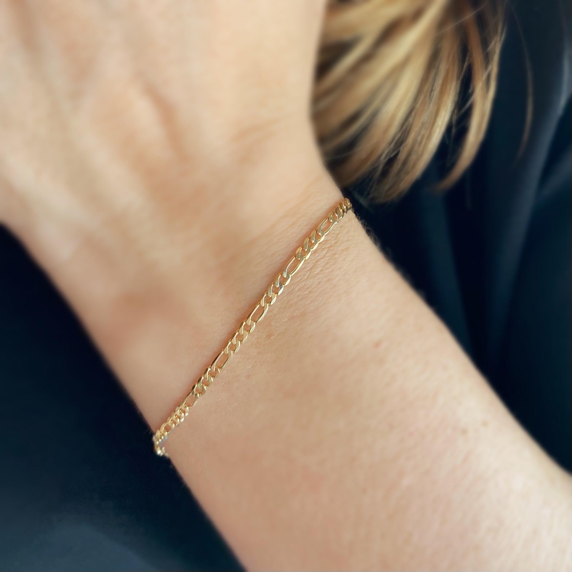 Mondsee 18k Gold Filled 2.5mm Flat Figaro Chain Bracelet | 18k Gold Filled Jewelry