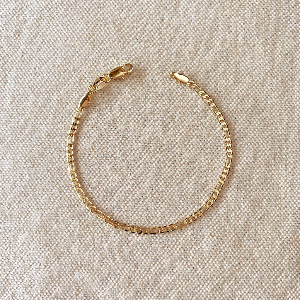 Mondsee 18k Gold Filled 2.5mm Flat Figaro Chain Bracelet | 18k Gold Filled Jewelry