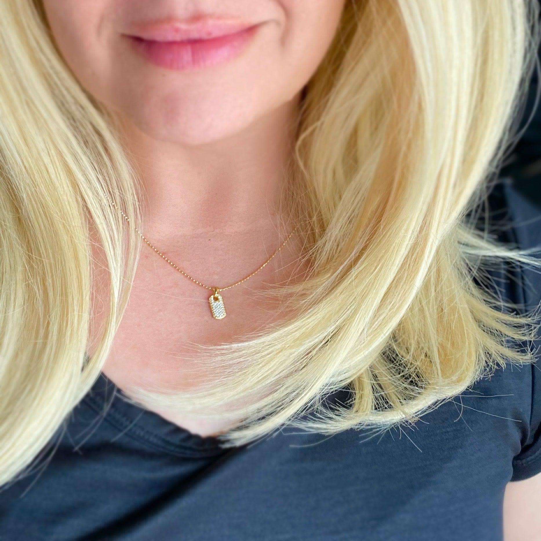 Mondsee Mini Dog Tag Necklace Featuring Micro Cubic Zirconia Stones | 18k Gold Filled Jewelry