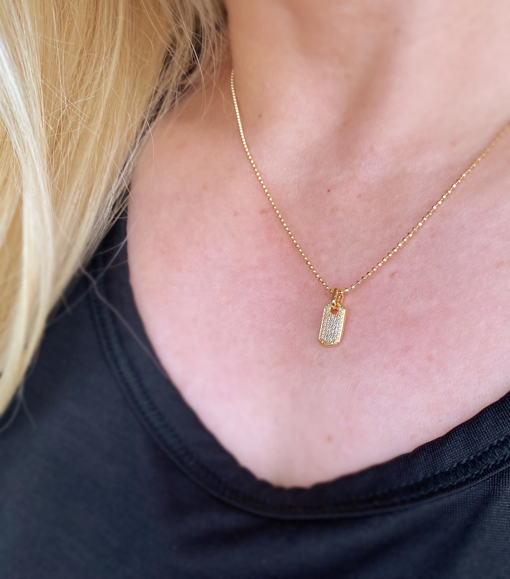 Mondsee Mini Dog Tag Necklace Featuring Micro Cubic Zirconia Stones | 18k Gold Filled Jewelry