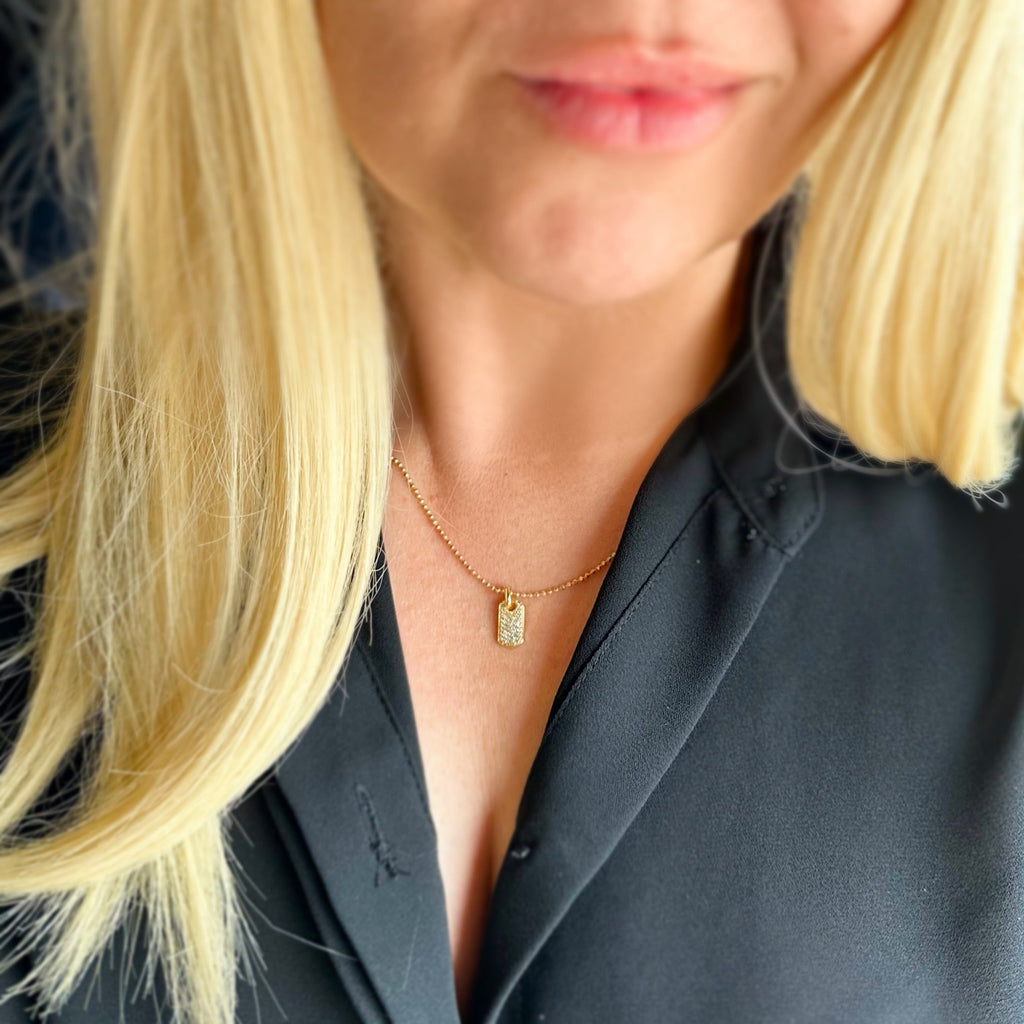 Mondsee Mini Dog Tag Necklace Featuring Micro Cubic Zirconia Stones | 18k Gold Filled Jewelry