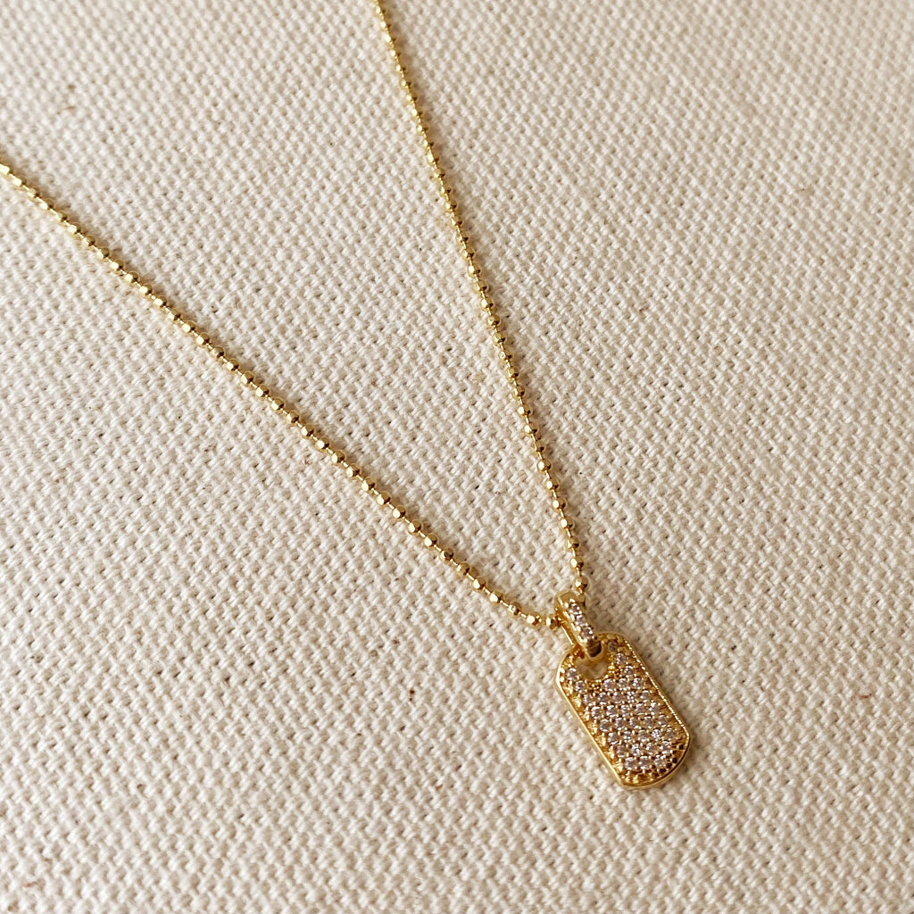 Mondsee Mini Dog Tag Necklace Featuring Micro Cubic Zirconia Stones | 18k Gold Filled Jewelry
