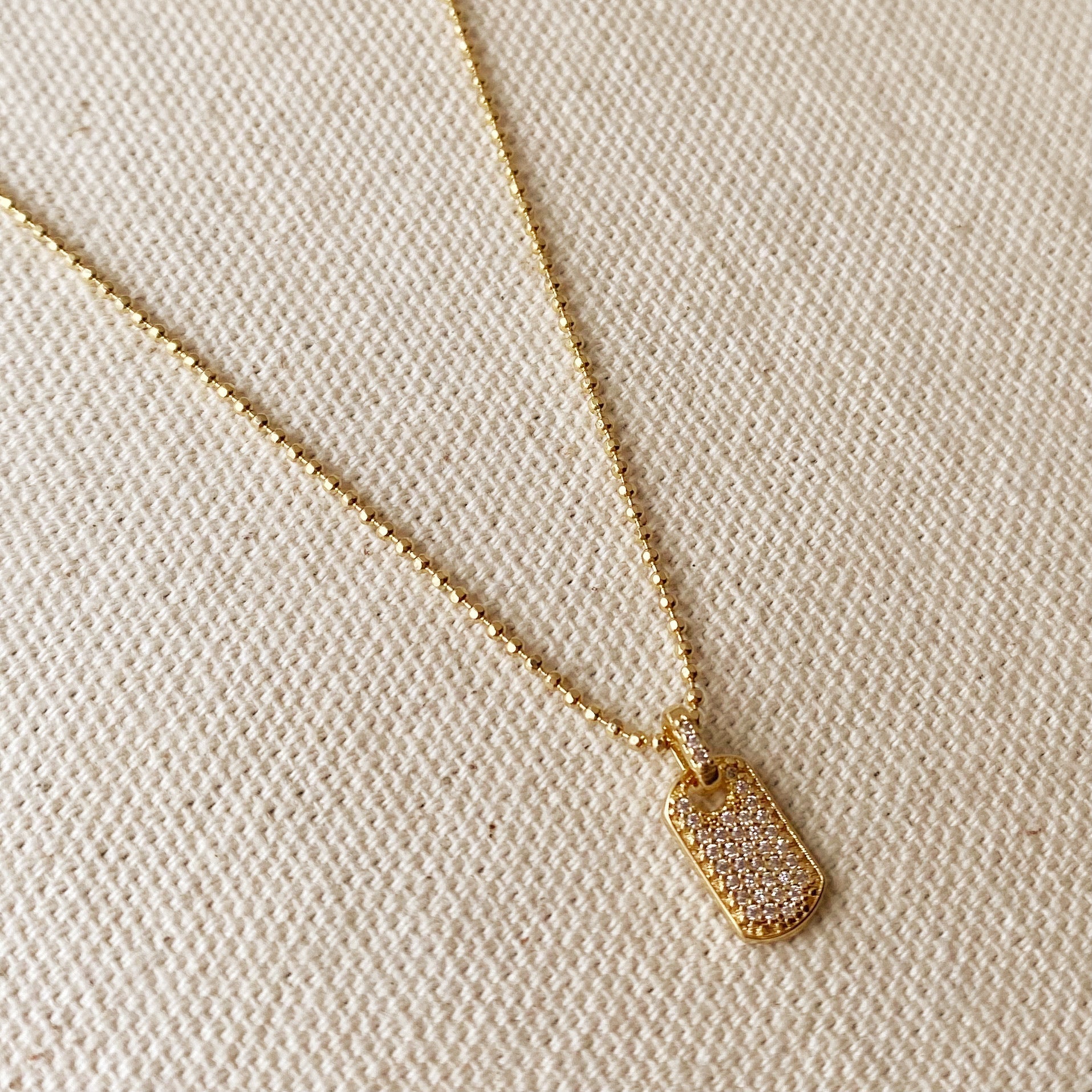 Mondsee Mini Dog Tag Necklace Featuring Micro Cubic Zirconia Stones | 18k Gold Filled Jewelry