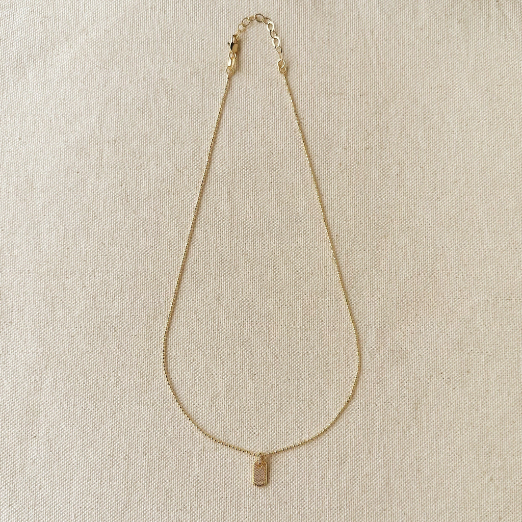 Mondsee Mini Dog Tag Necklace Featuring Micro Cubic Zirconia Stones | 18k Gold Filled Jewelry