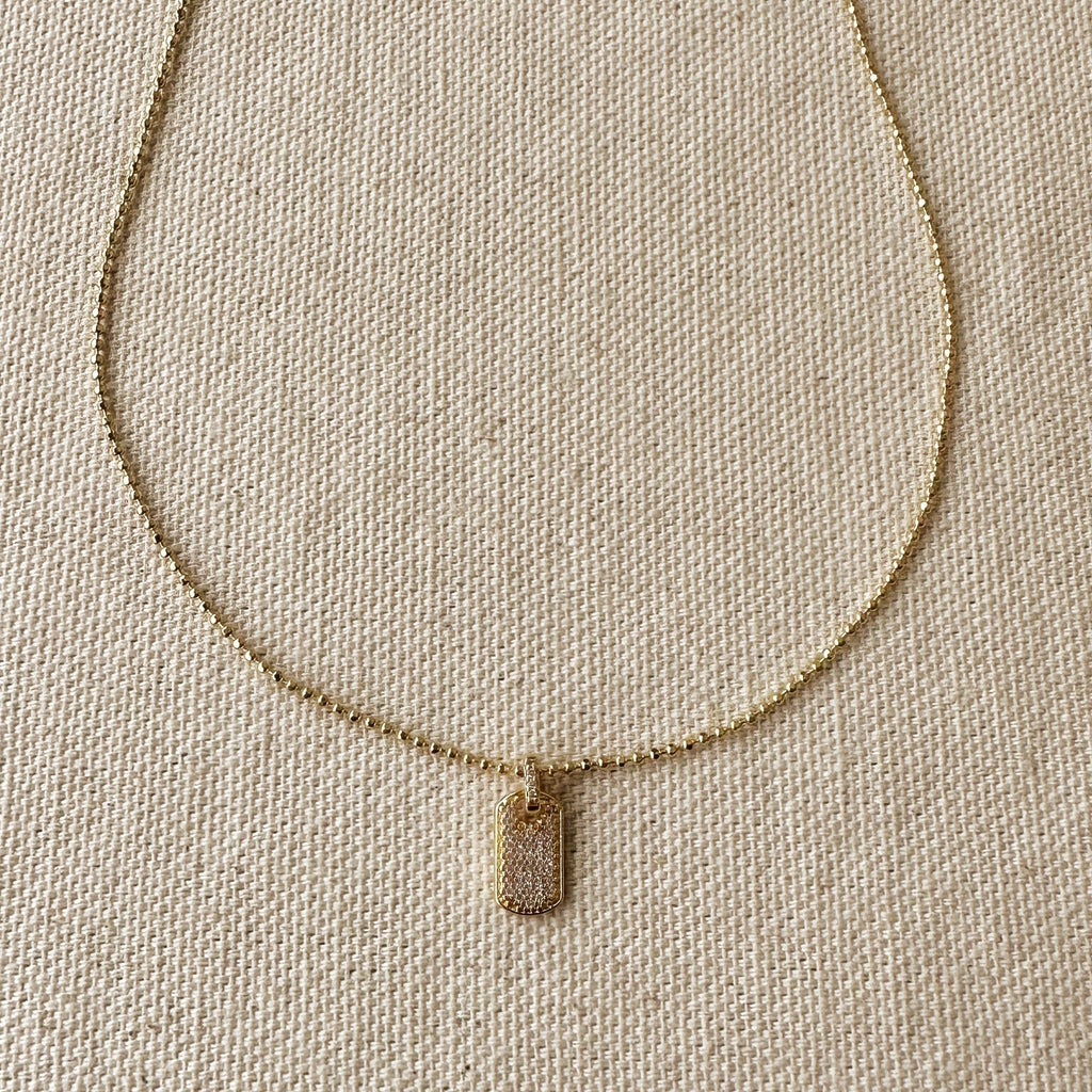 Mondsee Mini Dog Tag Necklace Featuring Micro Cubic Zirconia Stones | 18k Gold Filled Jewelry