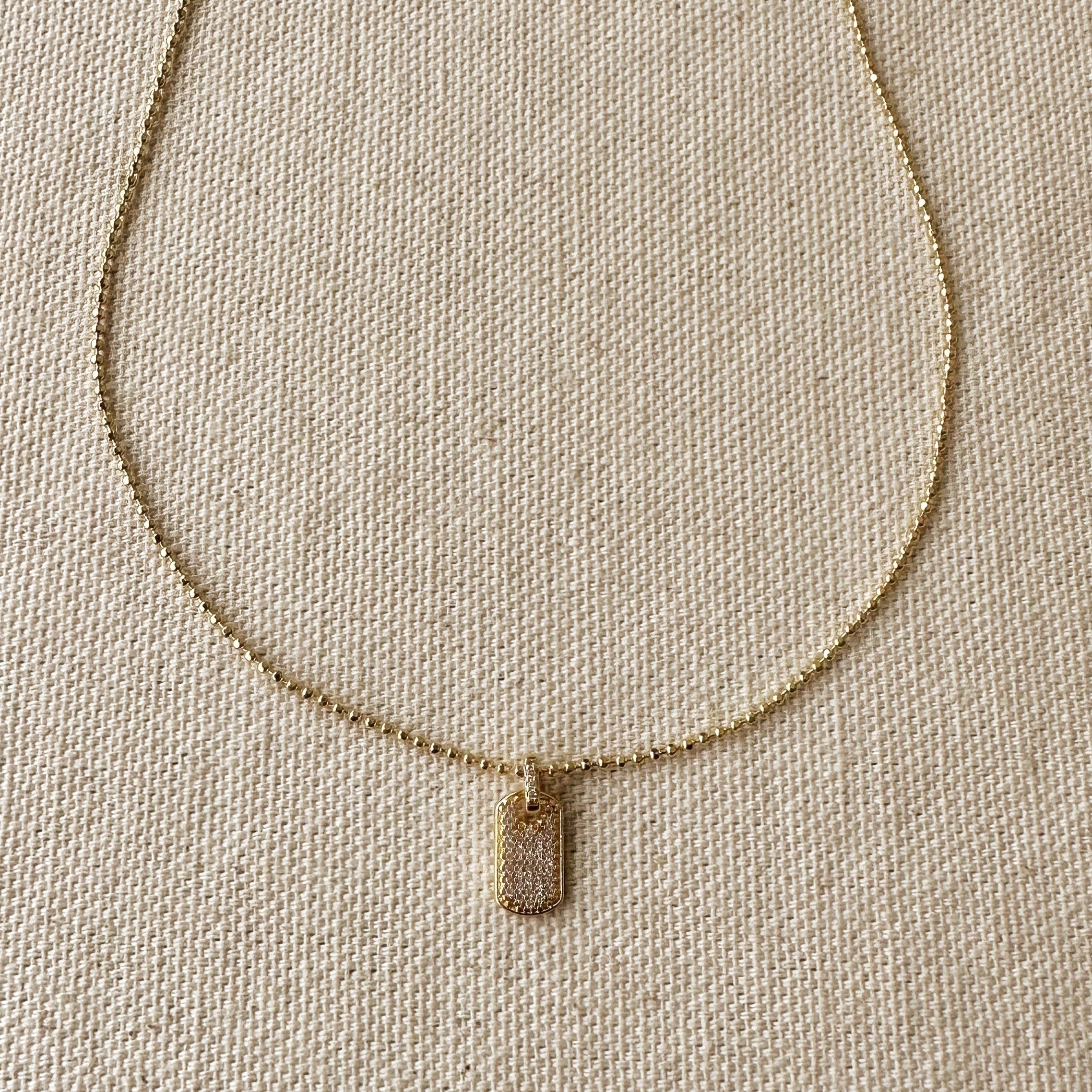 Mondsee Mini Dog Tag Necklace Featuring Micro Cubic Zirconia Stones | 18k Gold Filled Jewelry