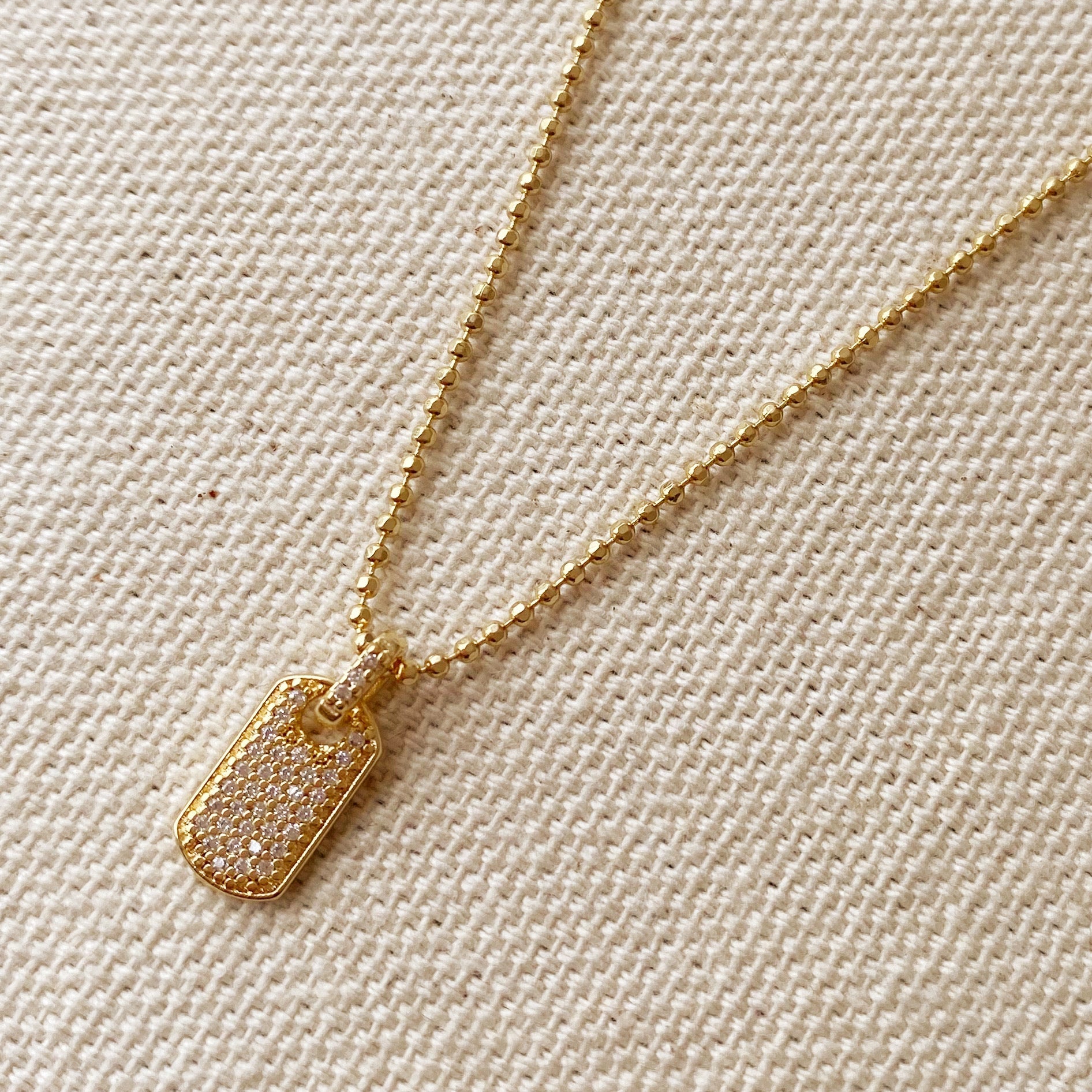 Mondsee Mini Dog Tag Necklace Featuring Micro Cubic Zirconia Stones | 18k Gold Filled Jewelry