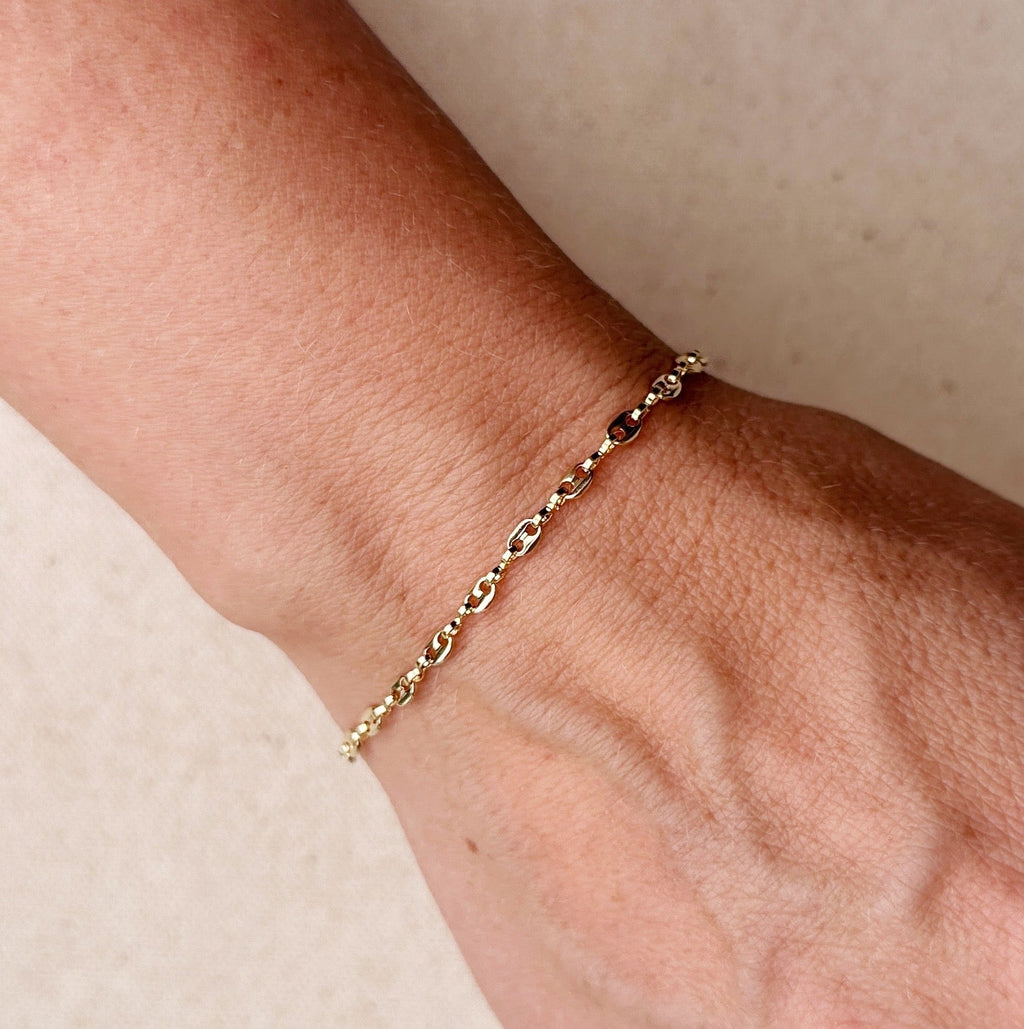 Mondsee 18k Gold Filled 3mm Mini Puffy Links Bracelet | 18k Gold Filled Jewelry