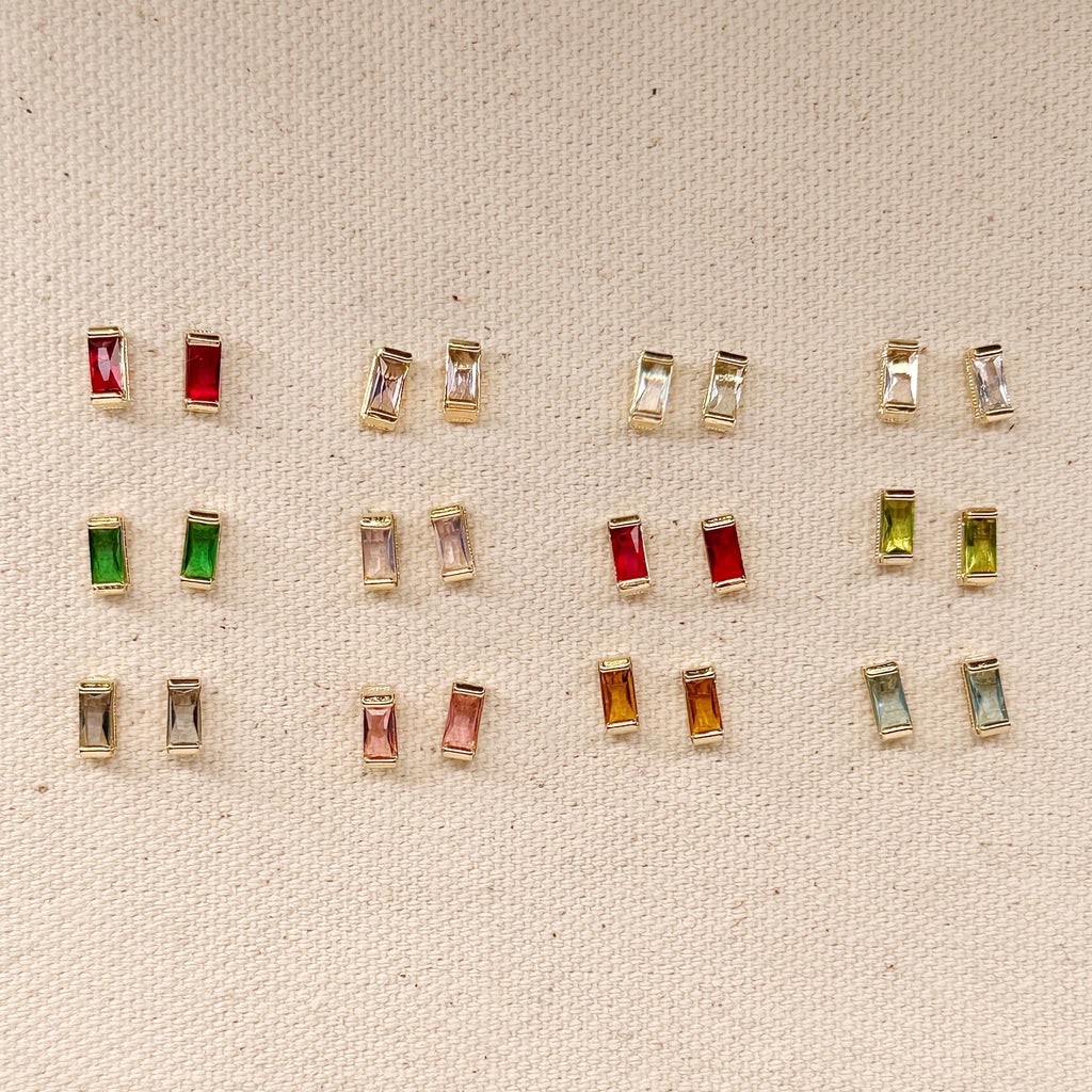 Mondsee 18k Gold Filled Baguette Birthstone Stud Earrings | 18k Gold Filled Jewelry