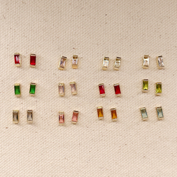 Mondsee 18k Gold Filled Baguette Birthstone Stud Earrings | 18k Gold Filled Jewelry