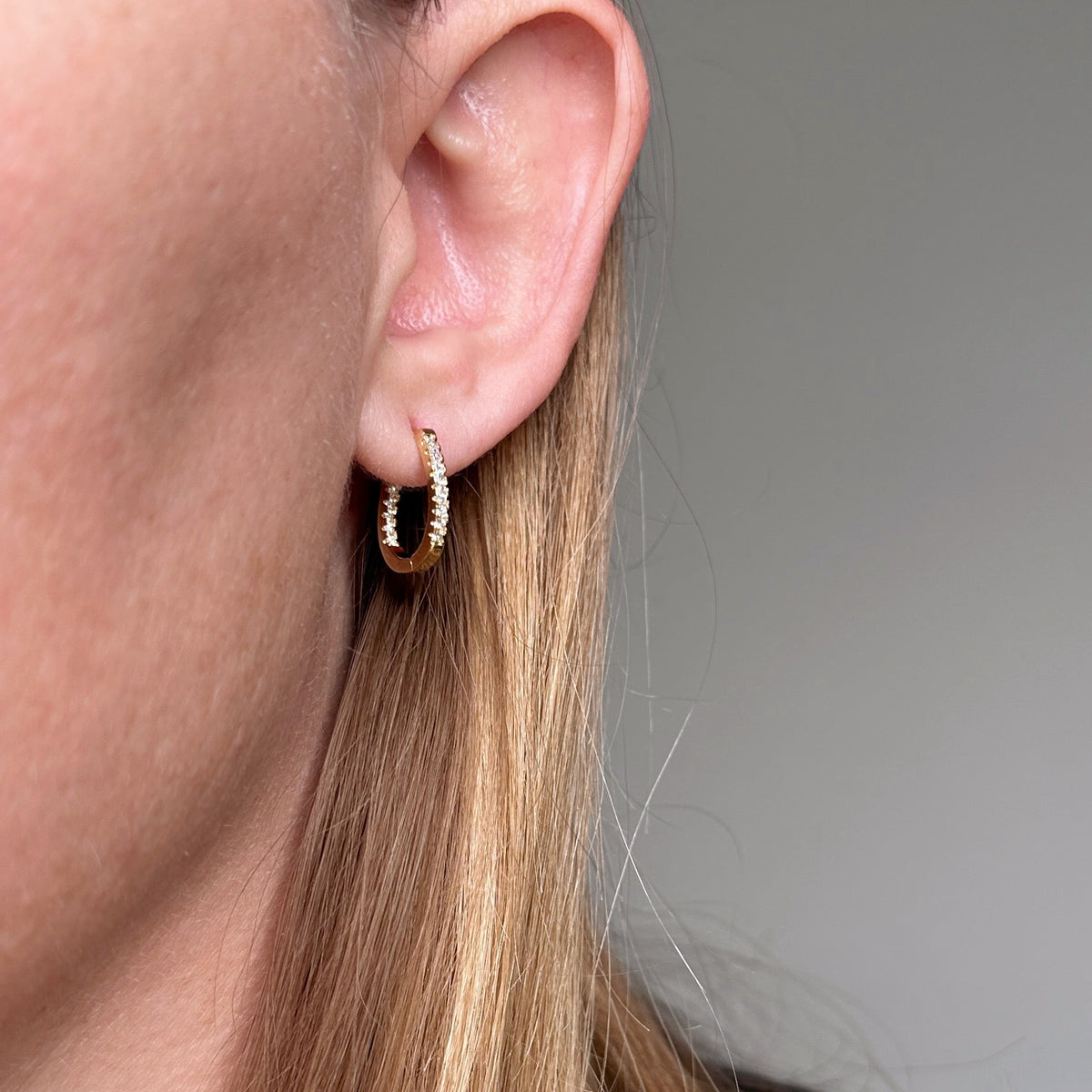 U Shape In & Out CZ Clicker Hoop Earrings, view 2