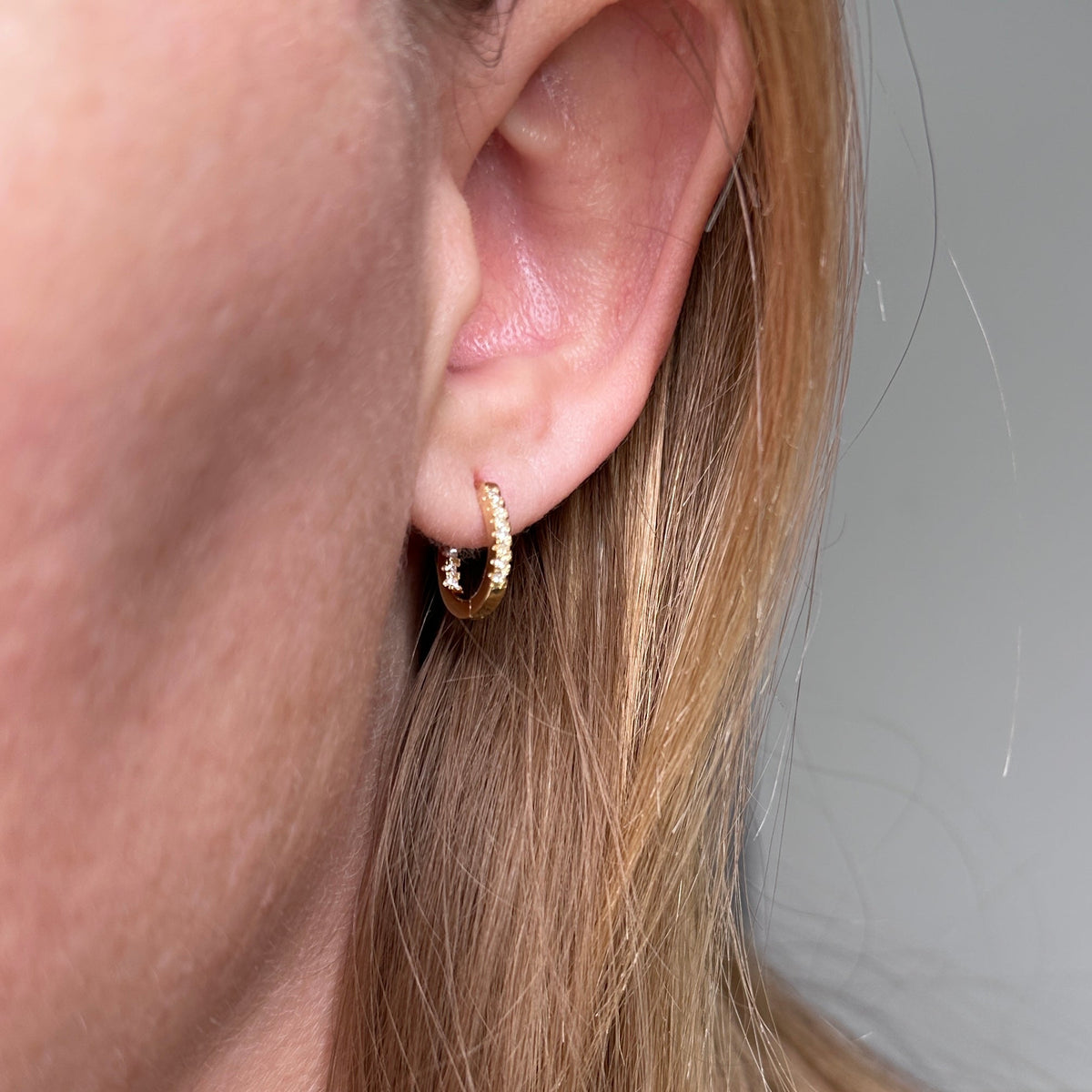 U Shape In & Out CZ Clicker Hoop Earrings, view 6